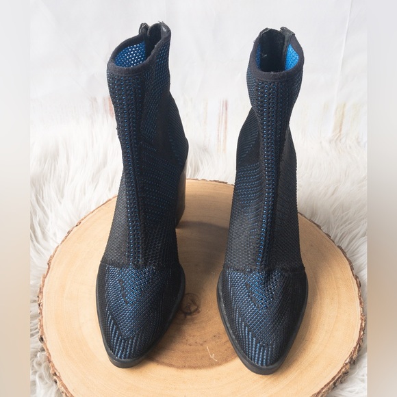 The WISHBONE COLLECTION navy & black net, chunky heel, women’s boots 8M - Picture 9 of 14